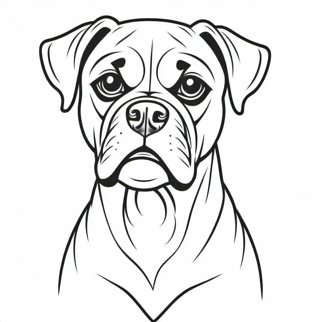 Coloring page for kids 4-7 years, dog image boxer, white background, clean line art, fine line art, vector, HD