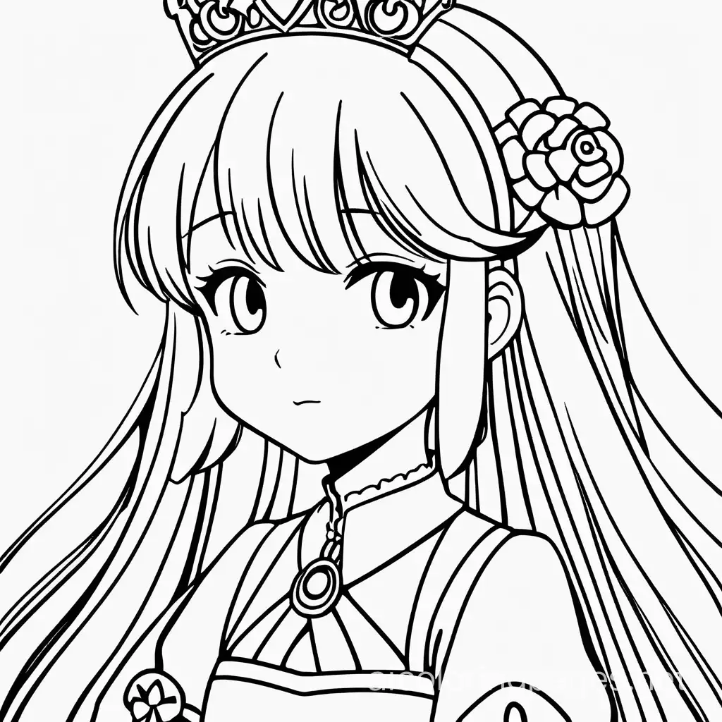 Detailed-Princess-Anime-Girl-Coloring-Page-Simple-Black-and-White-Line-Art