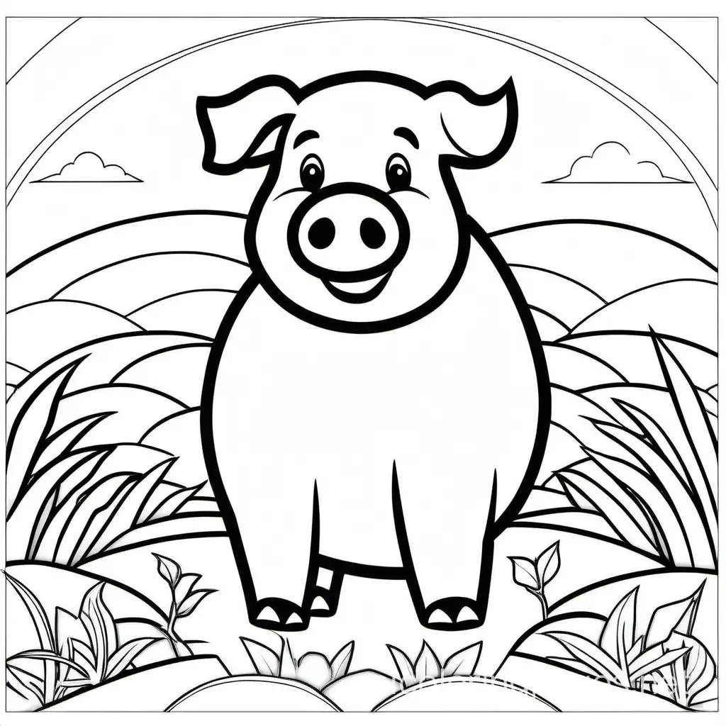 Simple-Pig-Coloring-Page-for-Kids-Black-and-White-Line-Art-on-White-Background