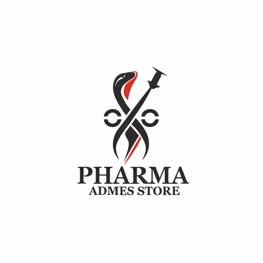 a logo design,with the text "Pharma Admes Store", main symbol:The spear pierces the snake, the DNA molecule,Minimalistic,be used in Retail industry,clear background