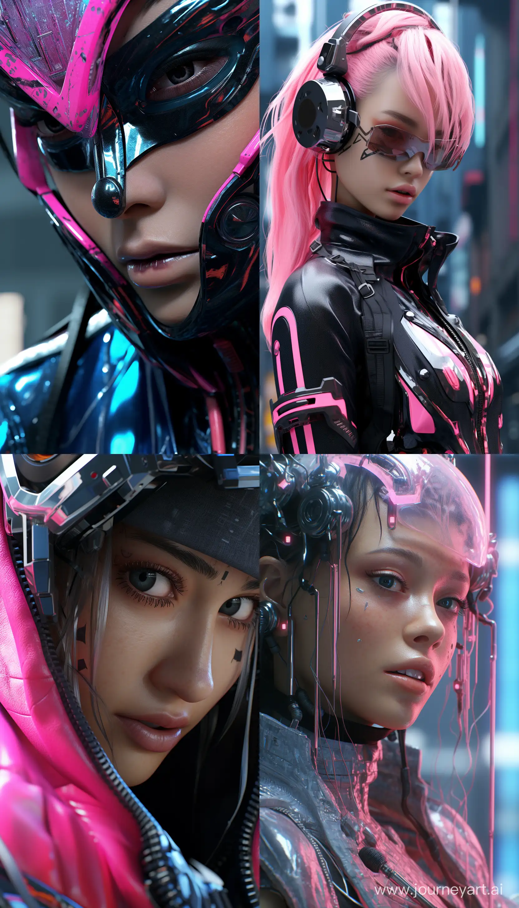 1a female alien with pink eyes, in the style of cyberpunk dystopia, fairycore, soft-focused realism, 32k uhd, daz3d, close-up, cyan --ar 73:128