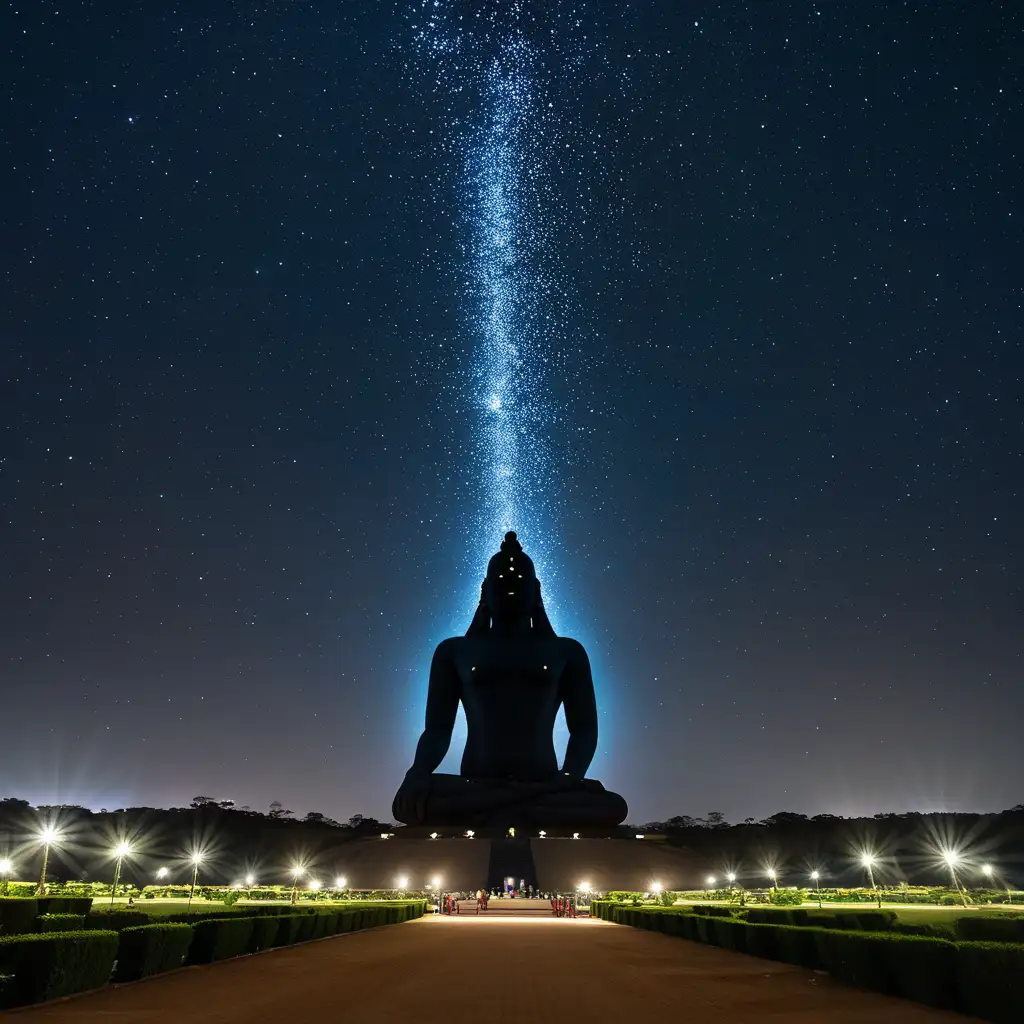 Adiyogi Statue under a Starry Night Sky