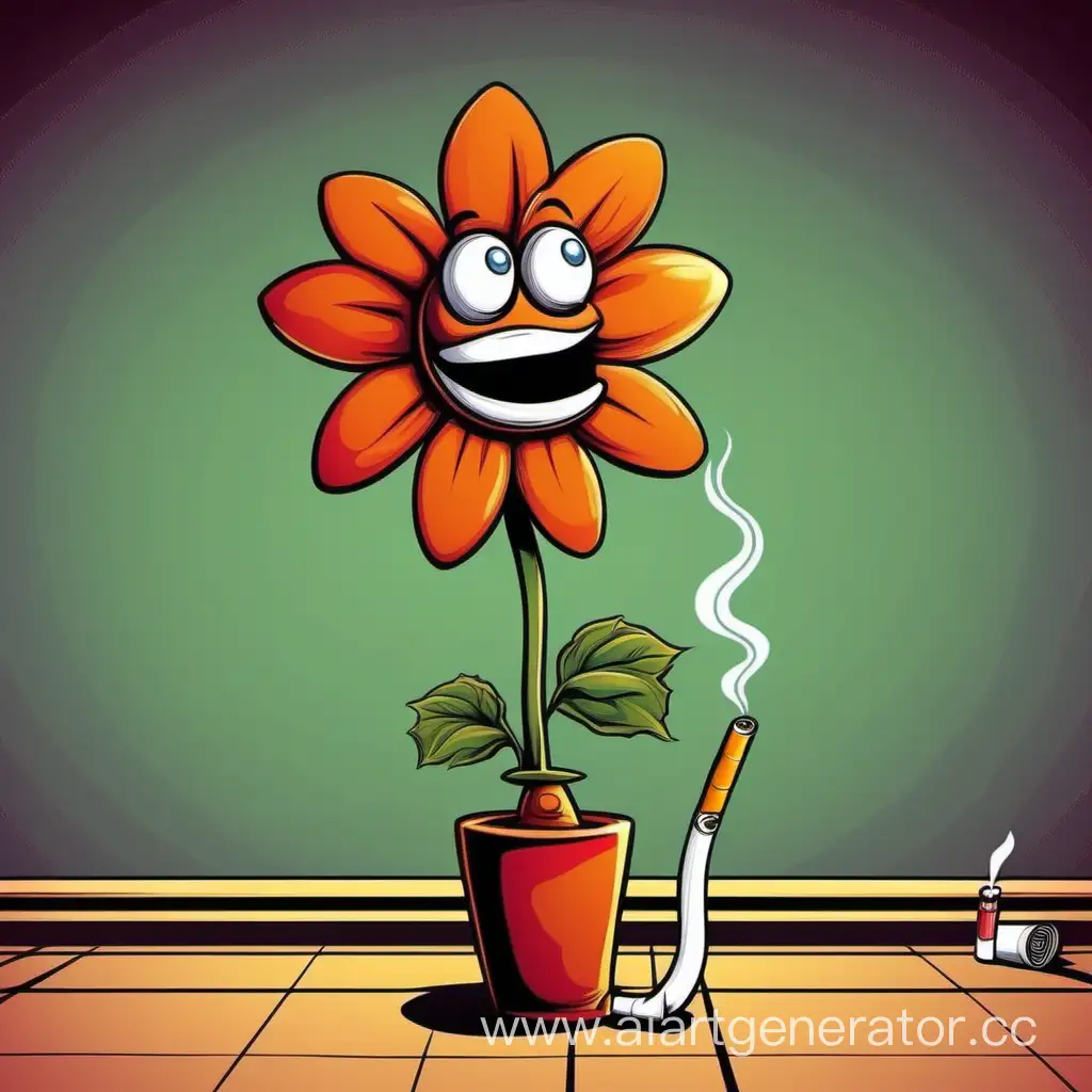 Whimsical-Cartoon-Flower-Smoking-a-Cigarette