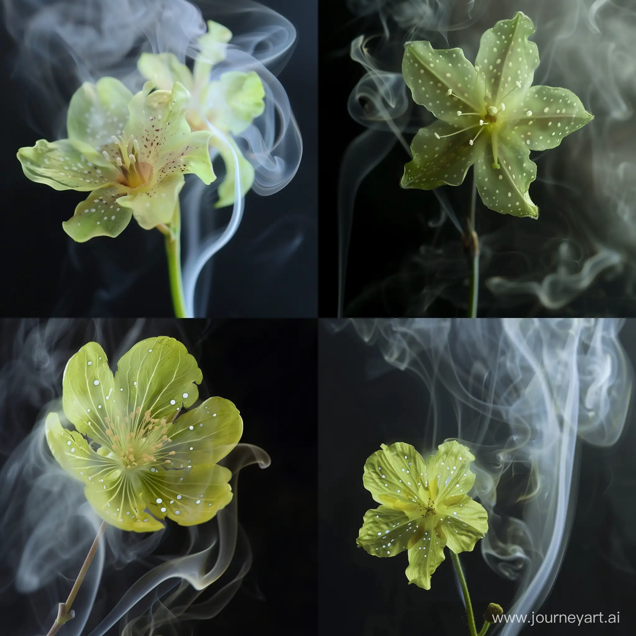 Лаймовый цветок с белыми точками в дыму 