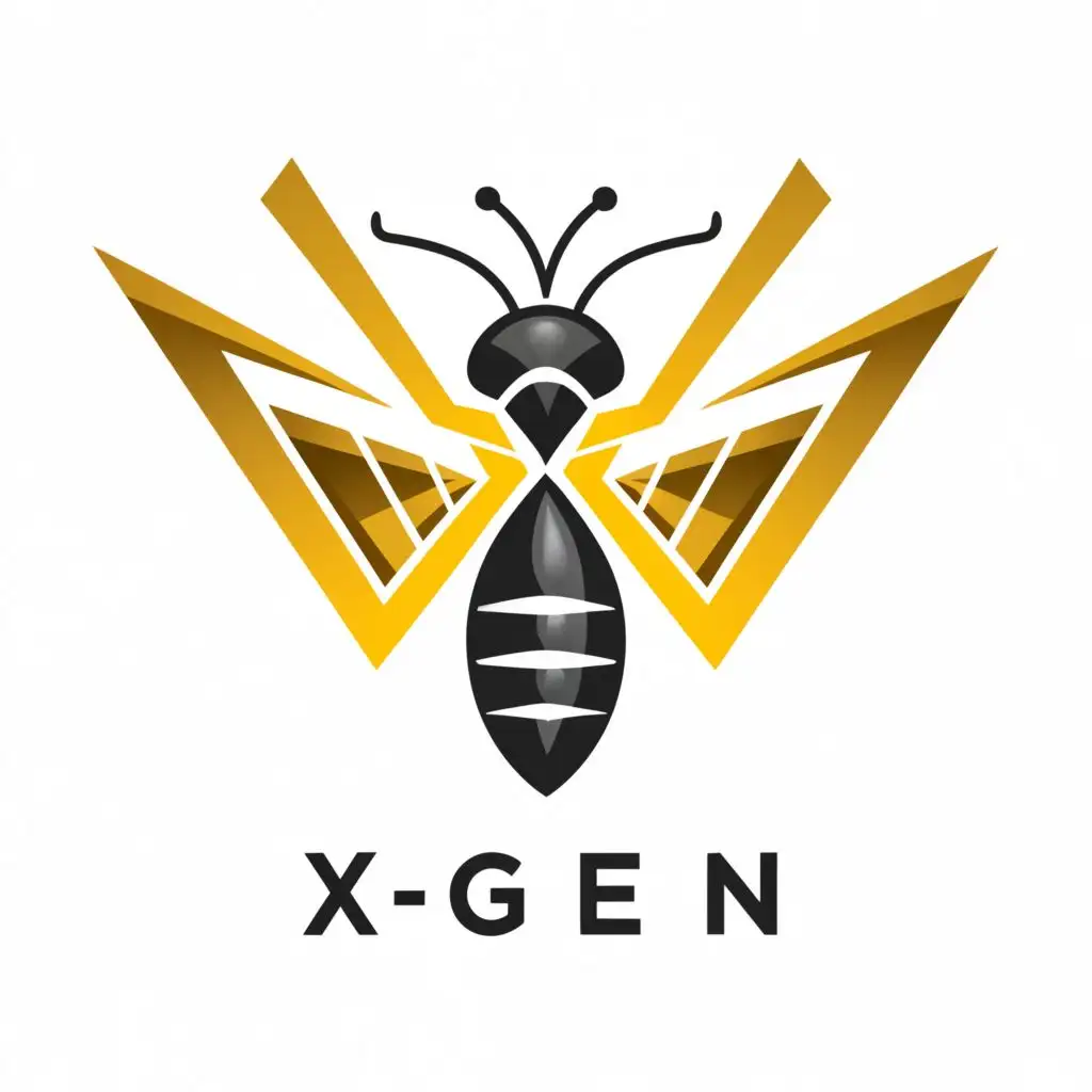 logo, This logo features a stylized bee with wings forming an "X" shape, representing the "X-Gen" part of the company name. The bee symbolizes productivity, teamwork, and innovation, which are qualities often associated with bees. The color scheme can be adjusted based on your preferences or brand identity. Let me know if you'd like any modifications or have specific preferences for the design!, with the text "Bee-X-Gen", typography