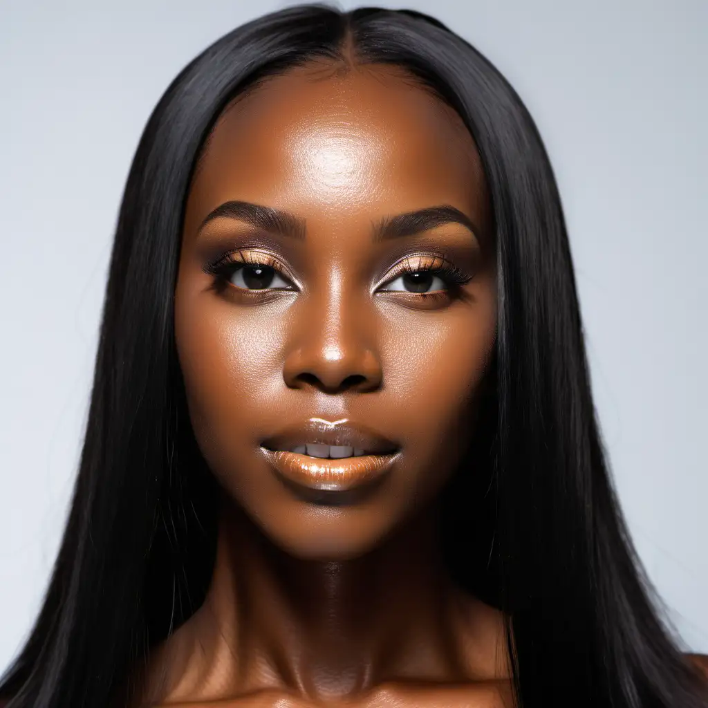 Elegant African American Woman with Long Straight Black Hair and Radiant Complexion