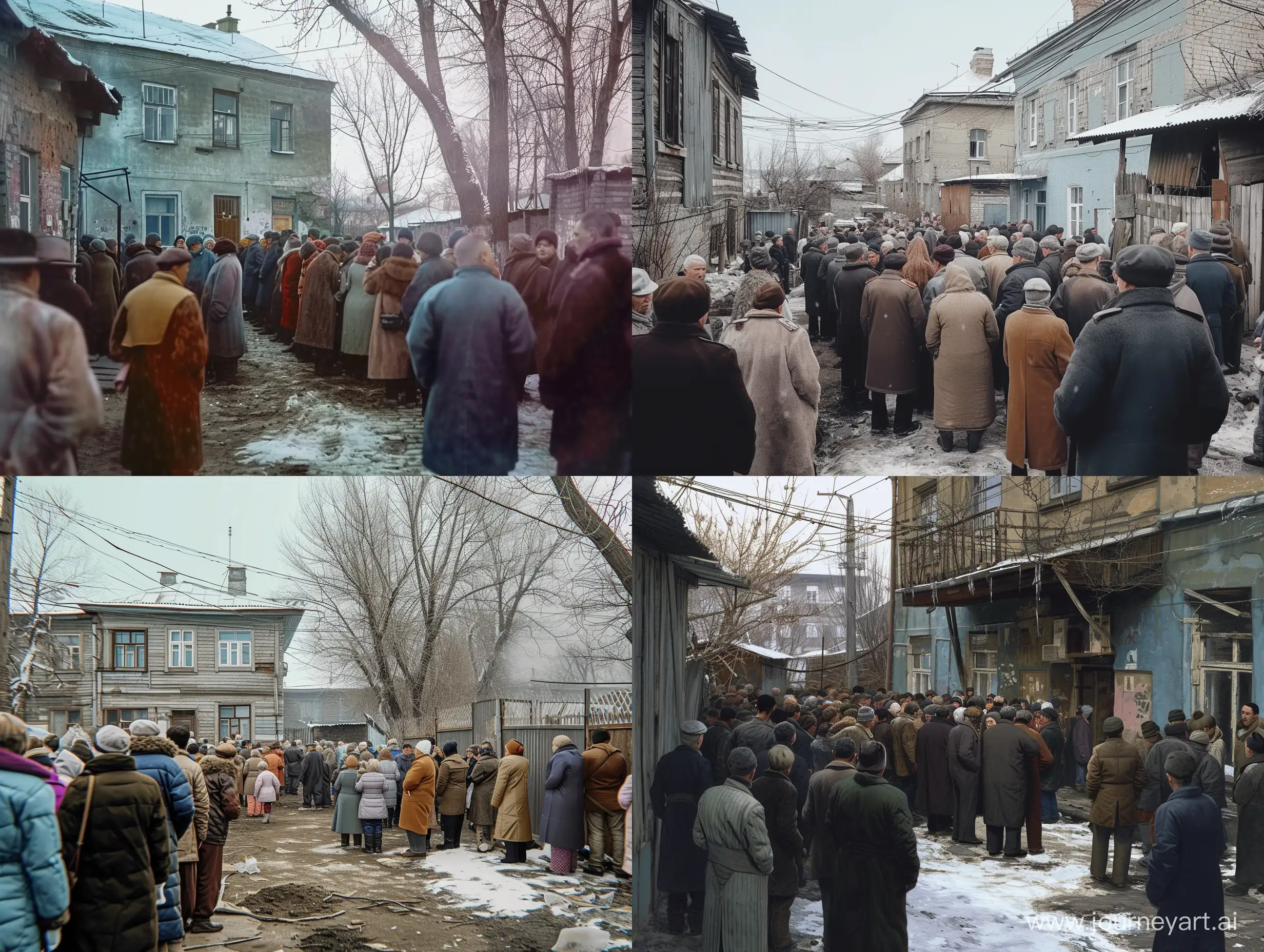 Crowded-Courtyard-Gathering-in-Urban-Russian-Winter-Scene