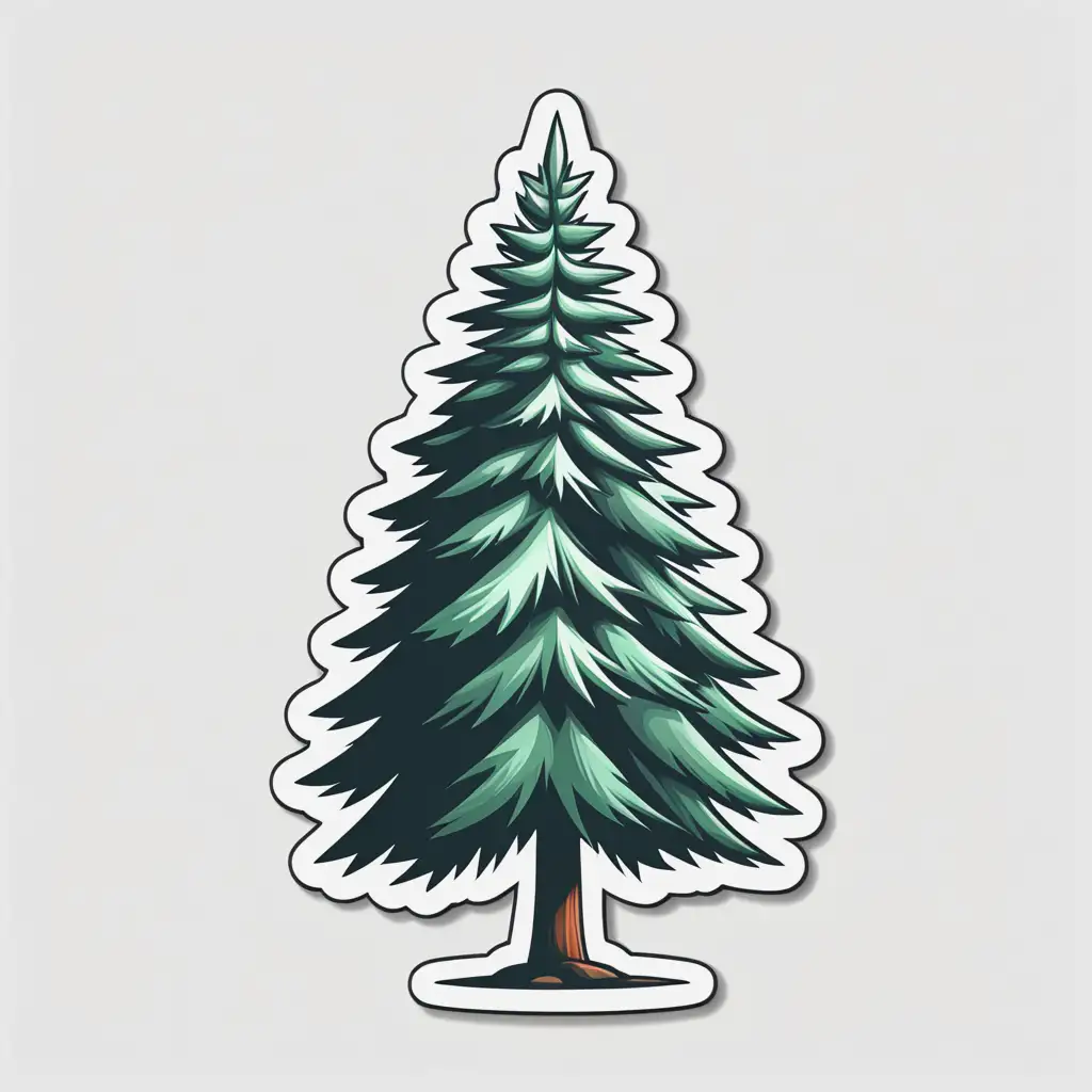 Spruce, tree vector art sticker on white background --style raw --stylize 50