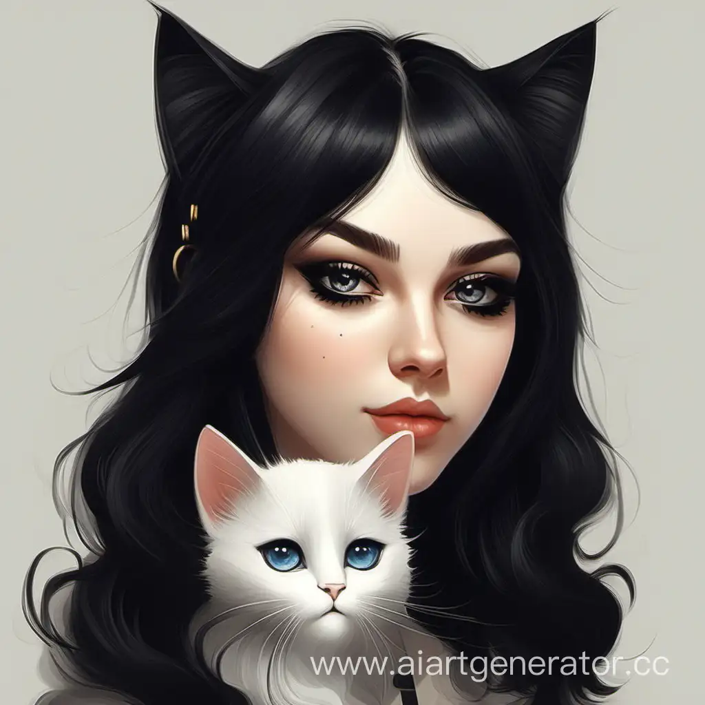 русская девушка с чёрными волосами в стиле кошки