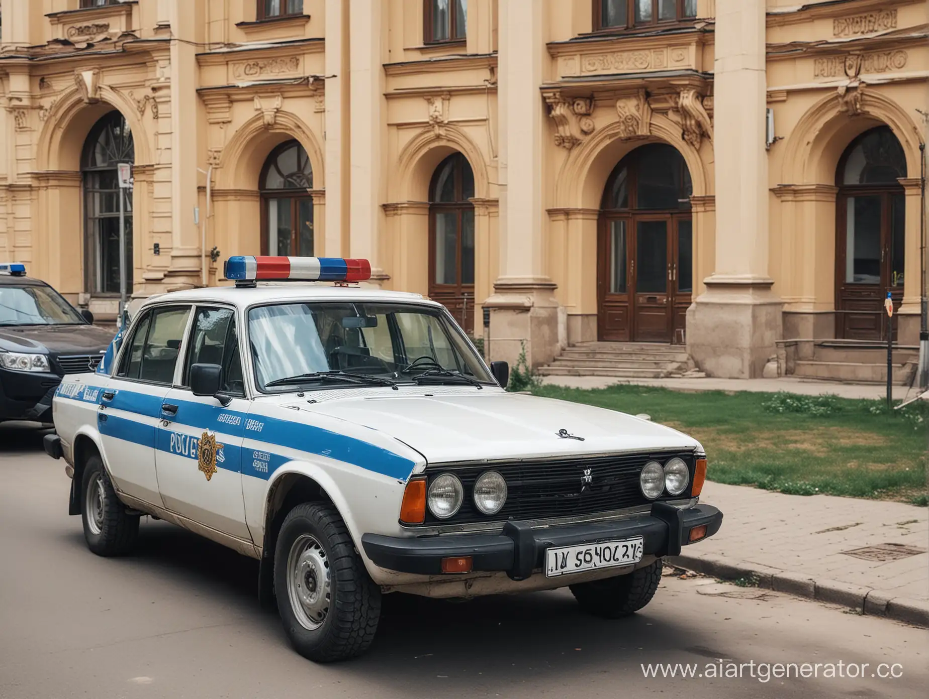 russian police car in college background