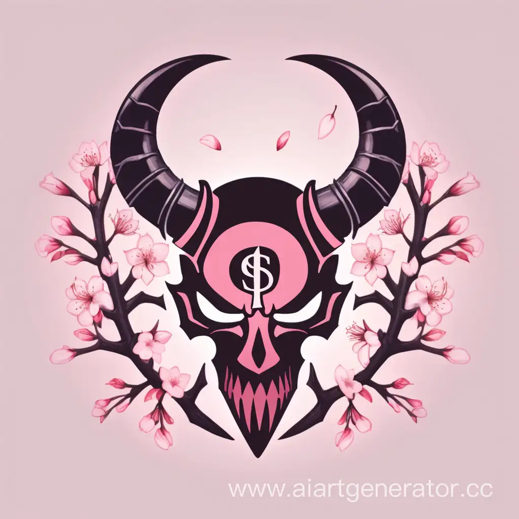 Demonic-Gang-Logo-with-Cherry-Blossom-Petals-and-Horns