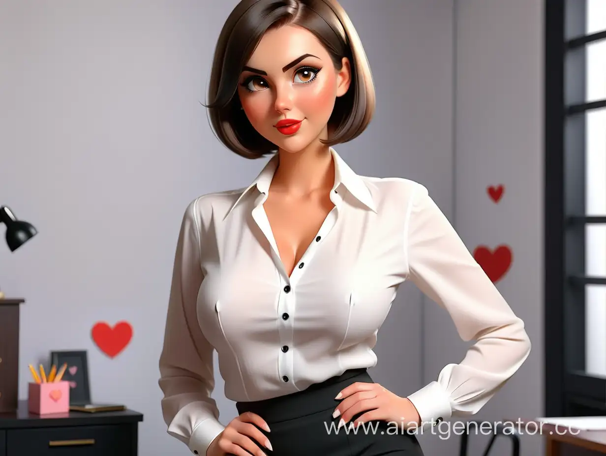 Attractive-Secretary-in-White-Blouse-and-Pencil-Skirt-Surrounded-by-Hearts