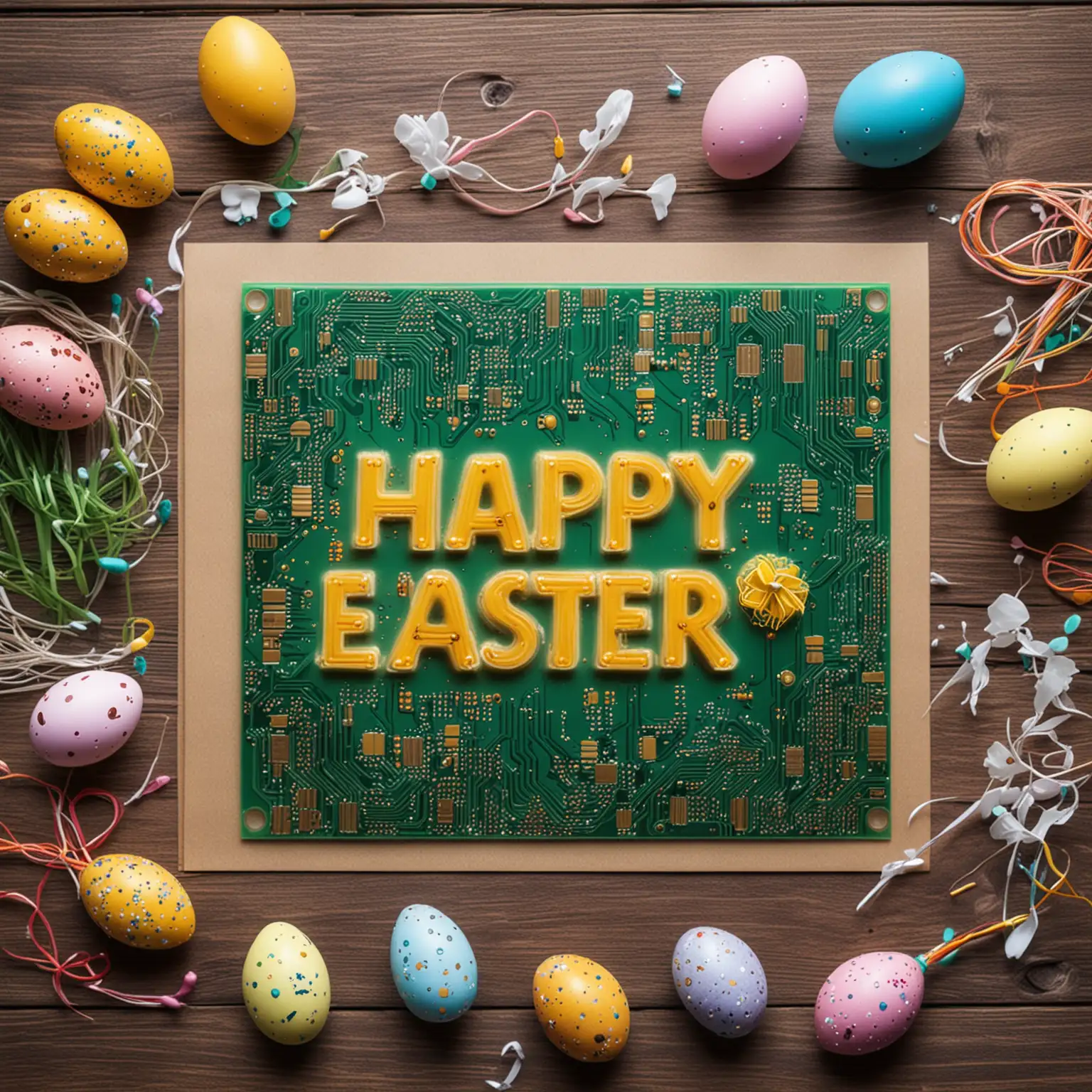 happy easter greetings with printed circuit boards