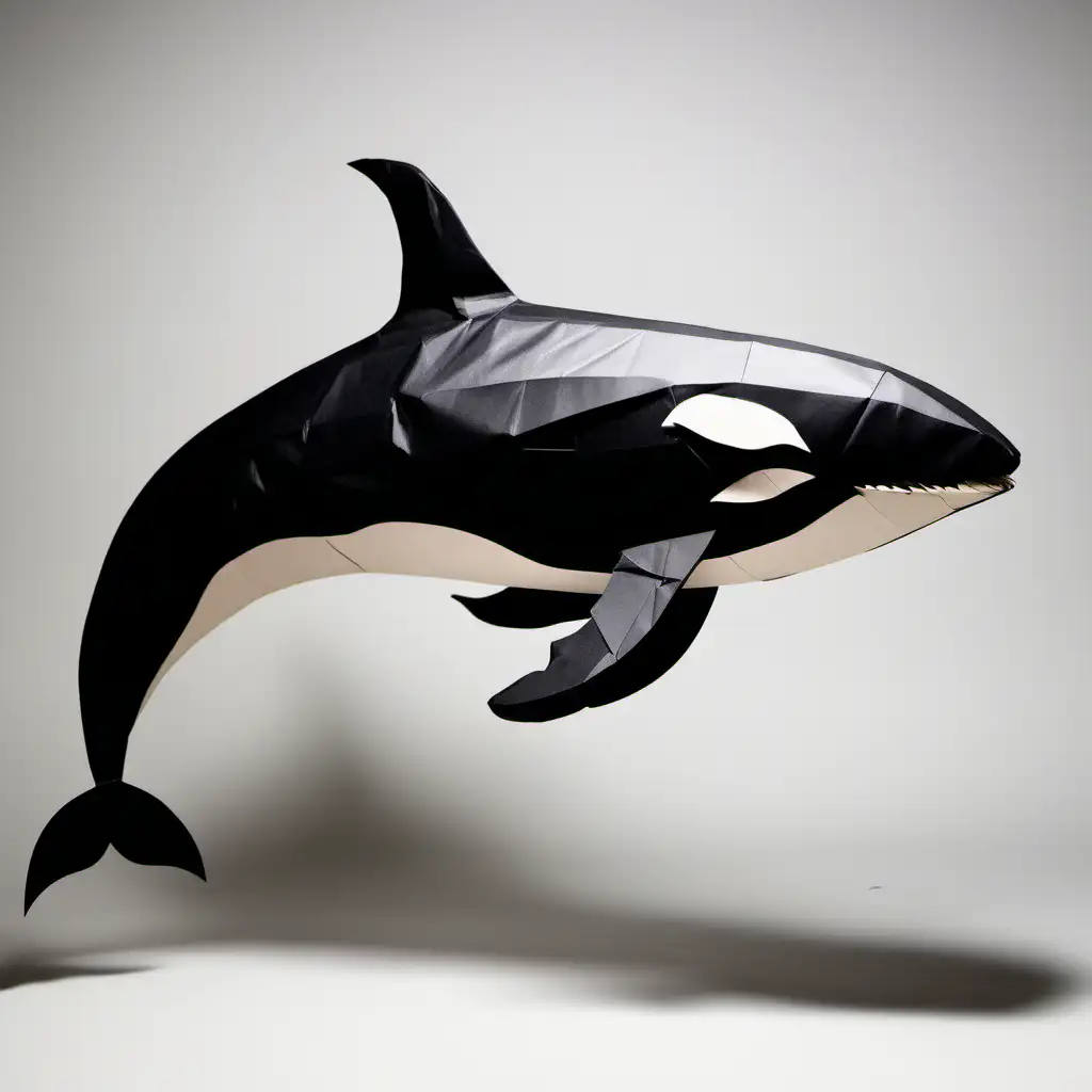cardboard killer whale with large dorsal fin
