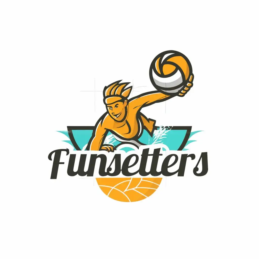 a logo design,with the text "Funsetters", main symbol:Beach Volleyball.,Moderate,be used in Sports Fitness industry,clear background