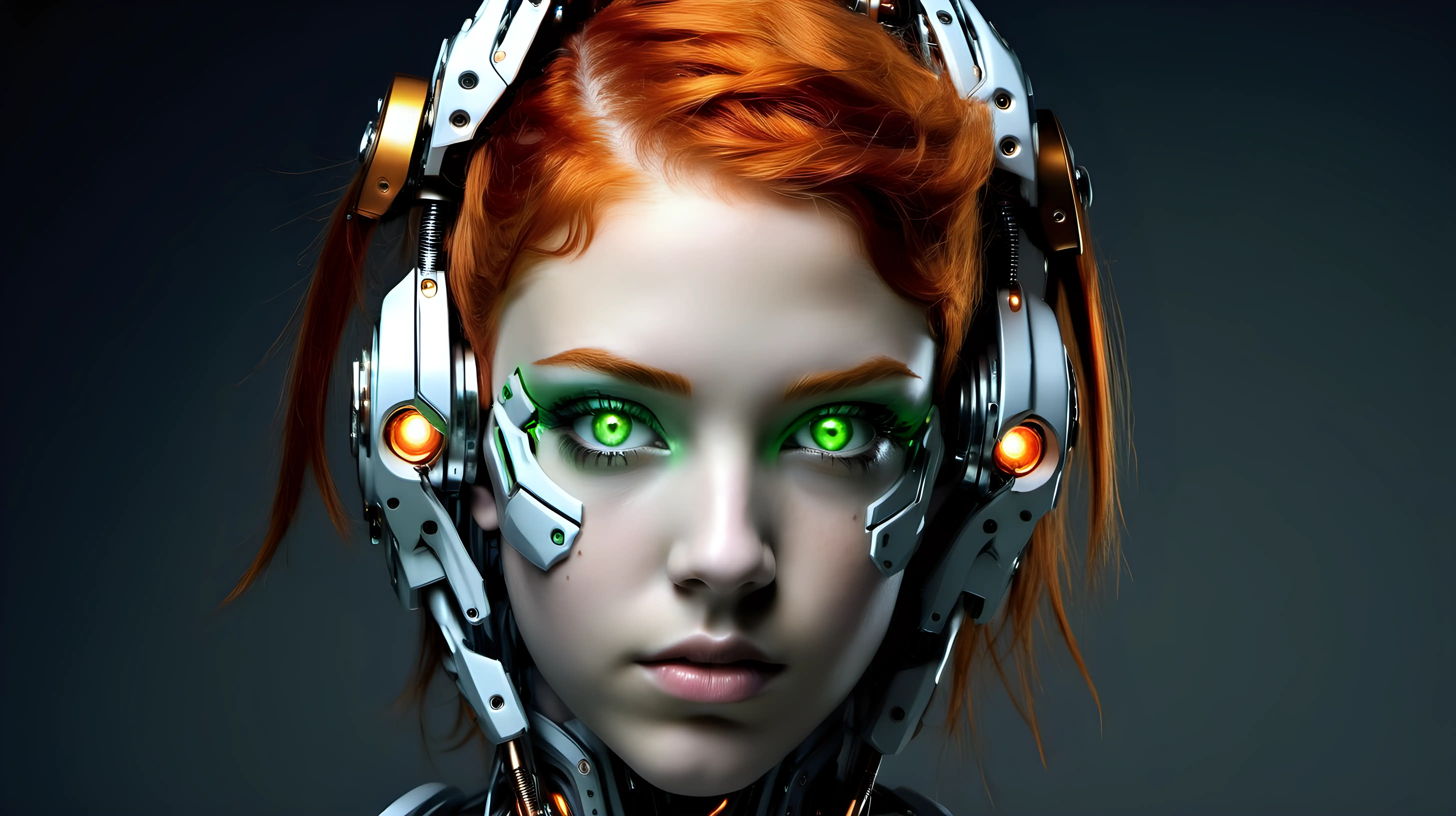 Enchanting Cyborg Beauty with Orange Hair and Green Eyes