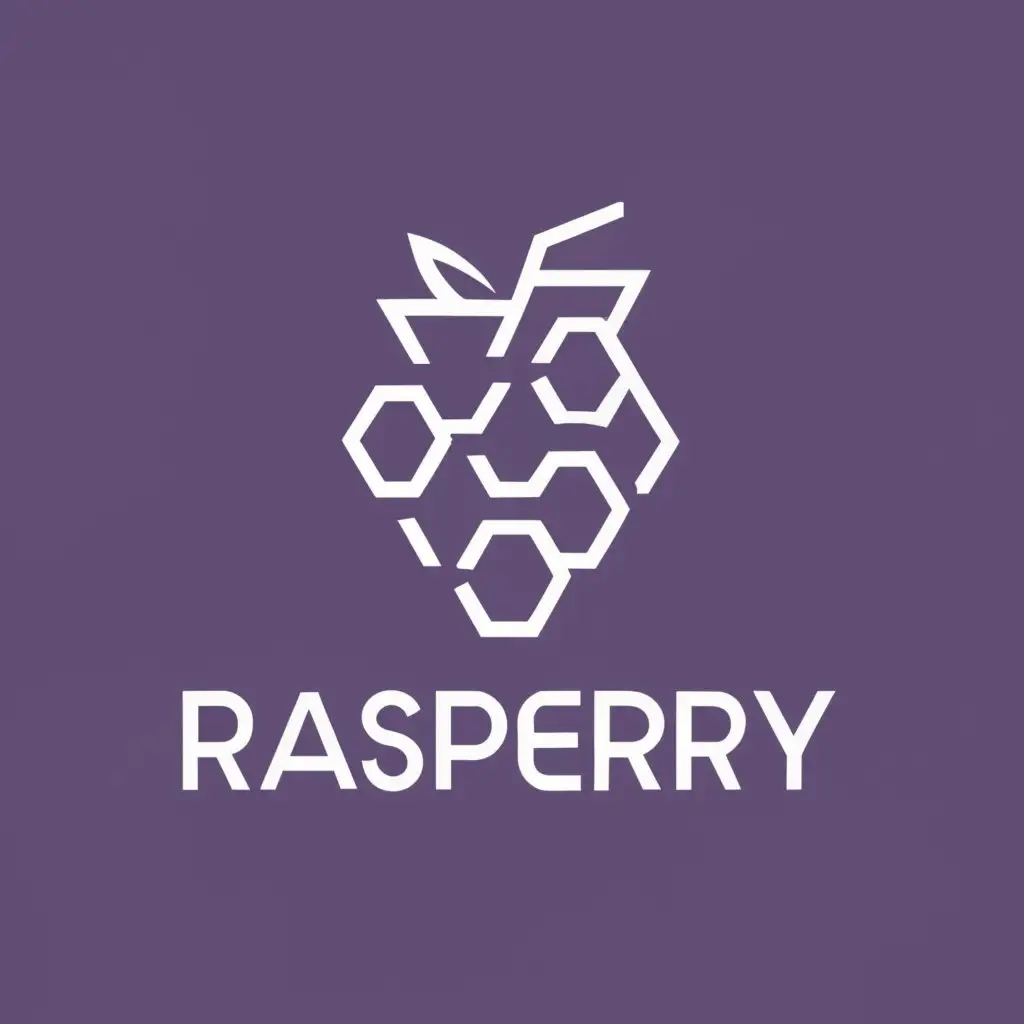 logo, A raspberry made of perfect hexagons with 4 colors max, with the text "", typography
