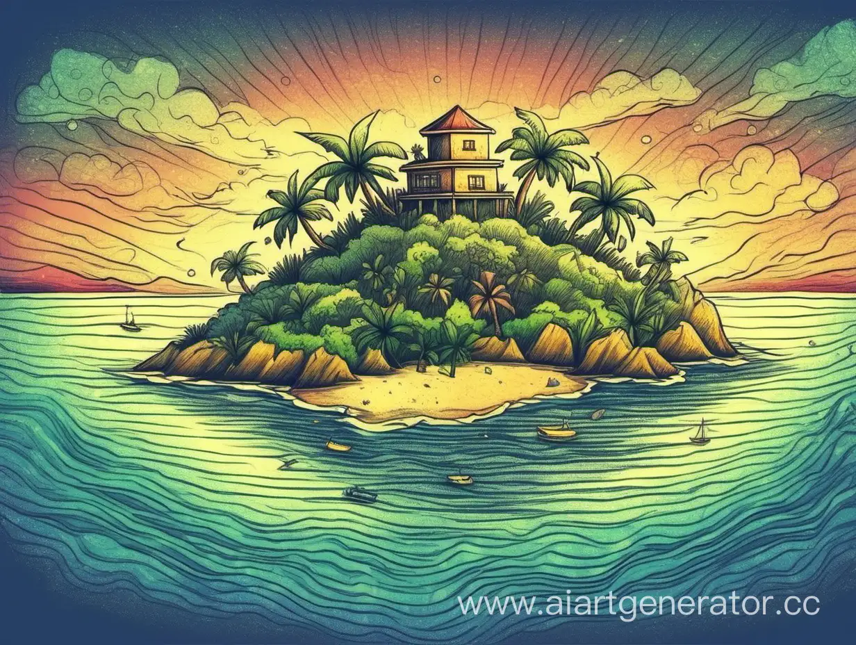 Vibrant-Island-Seascape-Drawing-with-Colorful-Palette