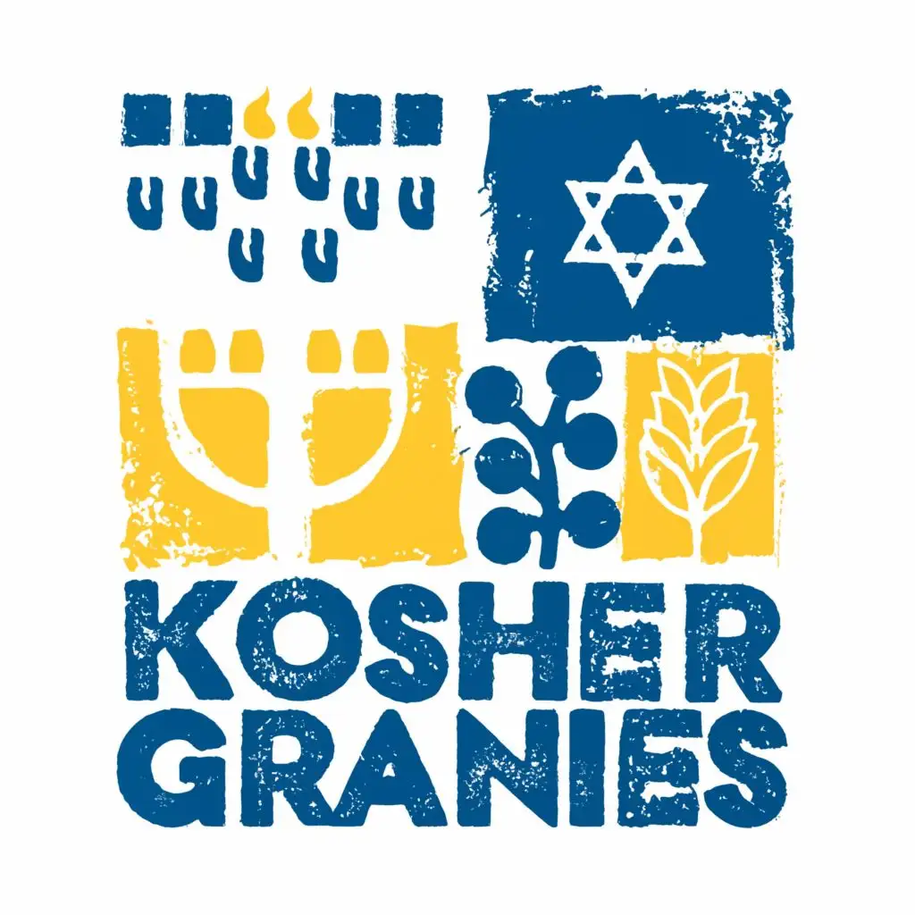 logo, Israel, yellow, blue, white, Menorah, Paul Klee, wine, with the text "Kosher Grannies", typography, be used in Automotive industry