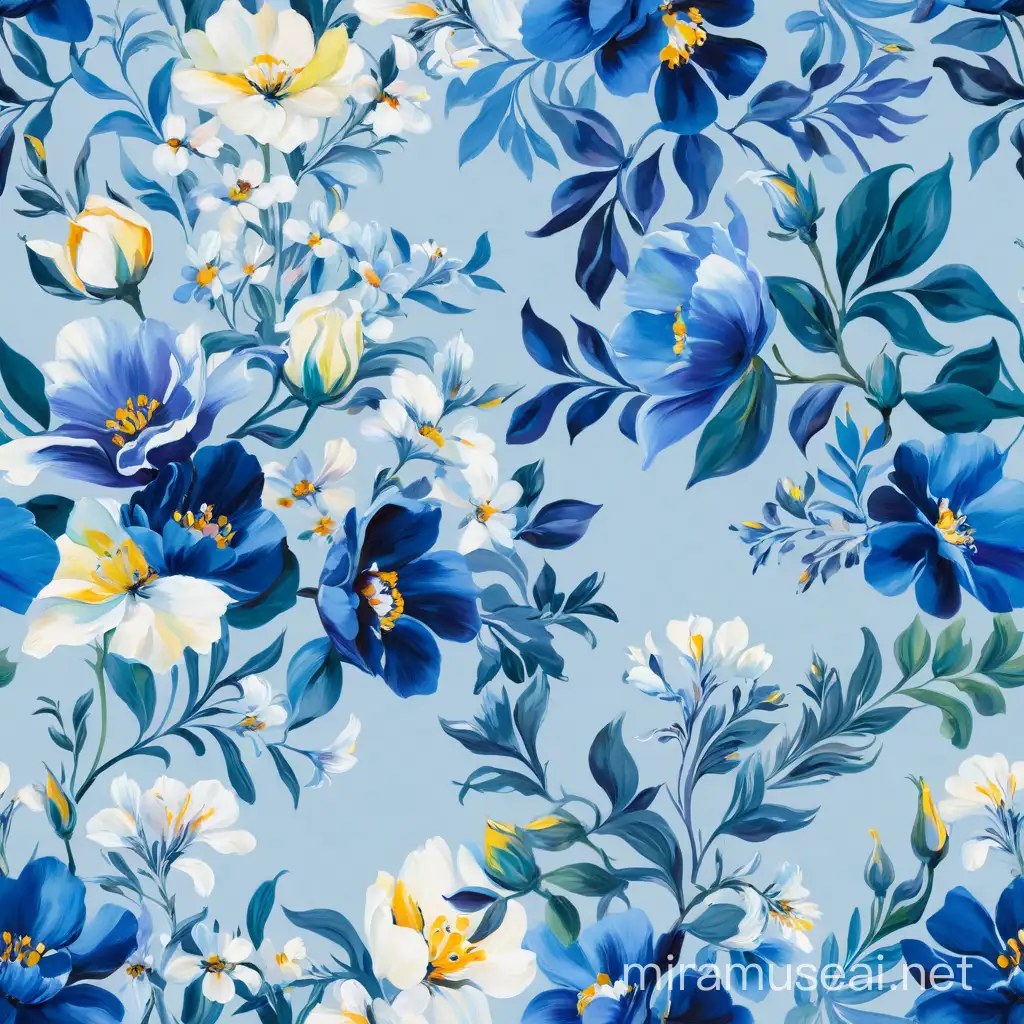 Vibrant Oil Painting of Colorful Flowers on Blue Background