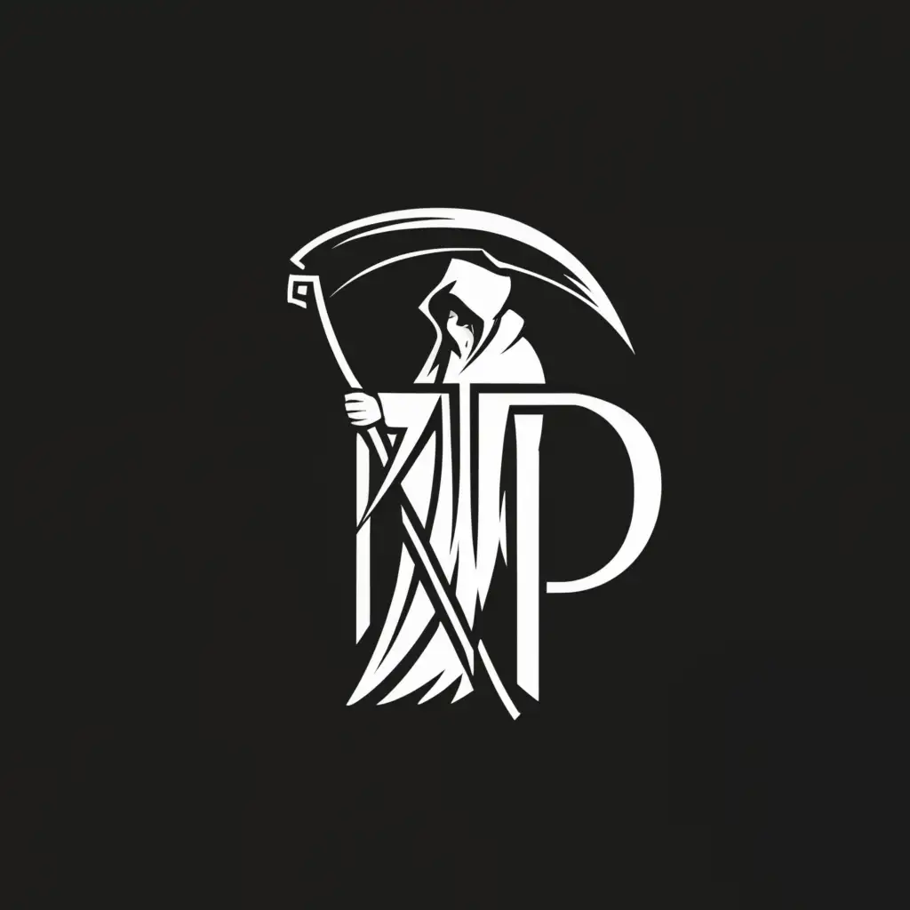 a logo design,with the text "TP", main symbol:reaper,complex,clear background