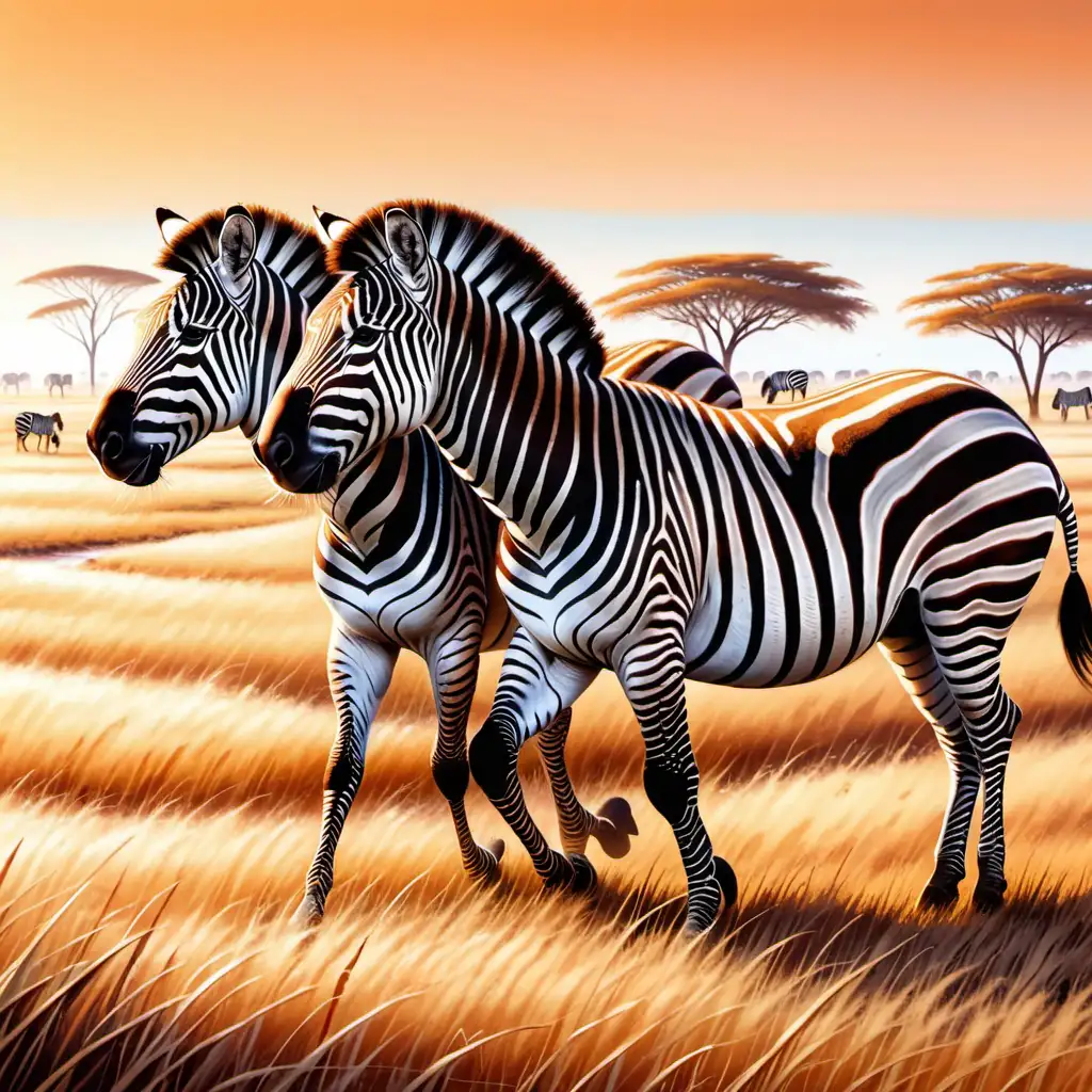 African Savanna Scene Grazing Zebras in Striped Harmony
