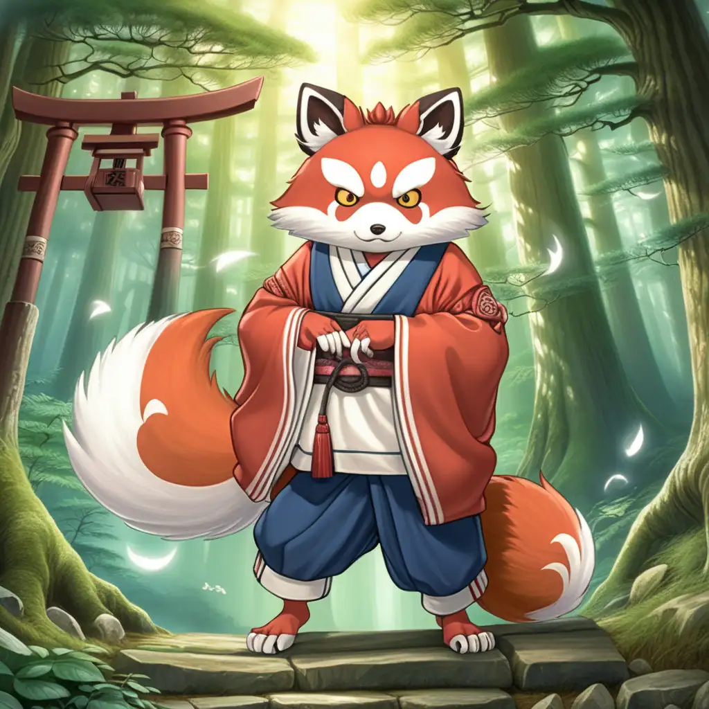 Anime Characters Mystical Encounter with Japanese Folklore Creatures in Enchanted Forest