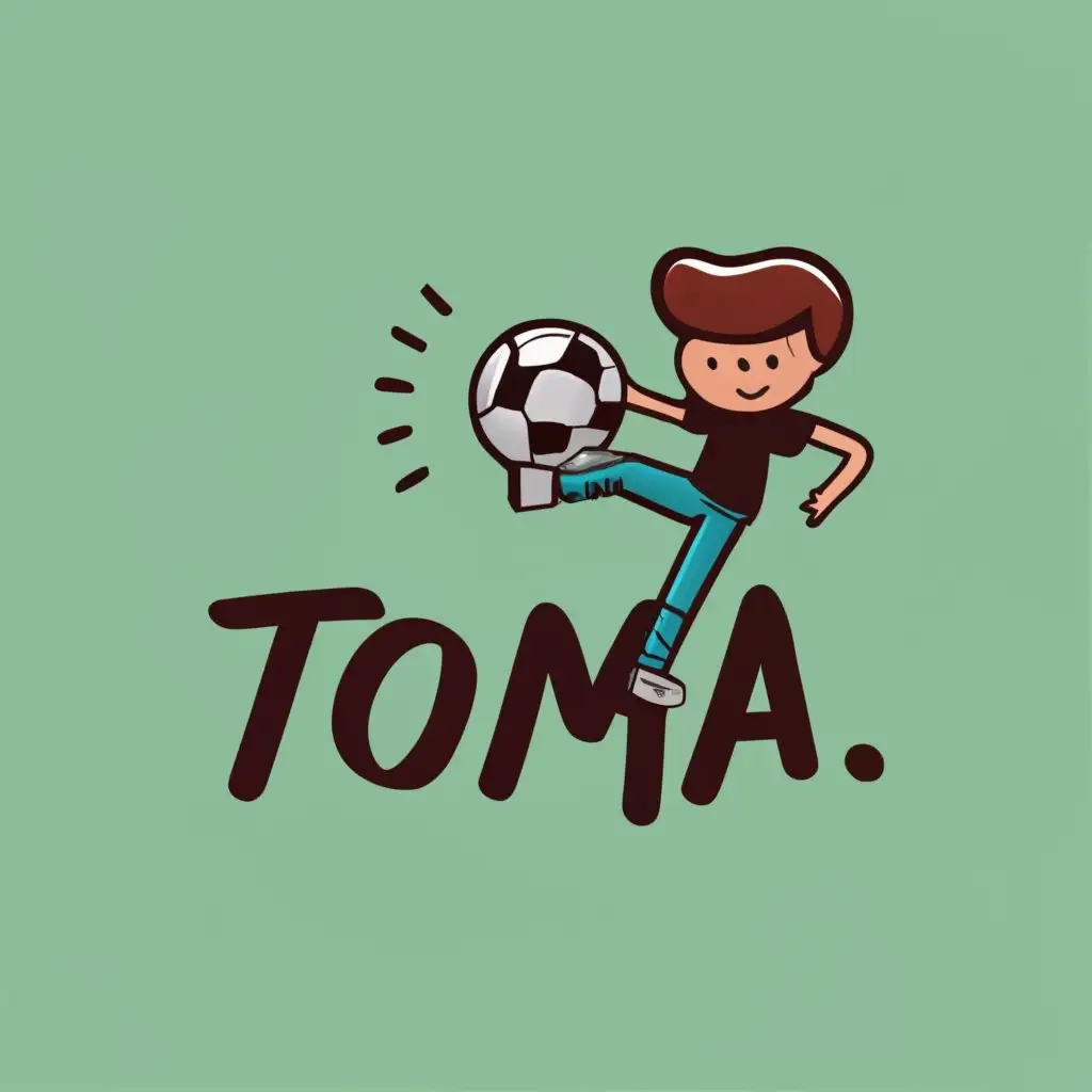 logo, LEARNING BOY THAT SOCCER, with the text "Toma", typography