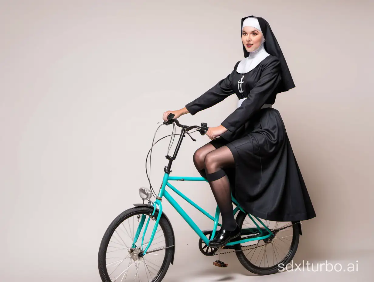 nun riding a bike in stockings