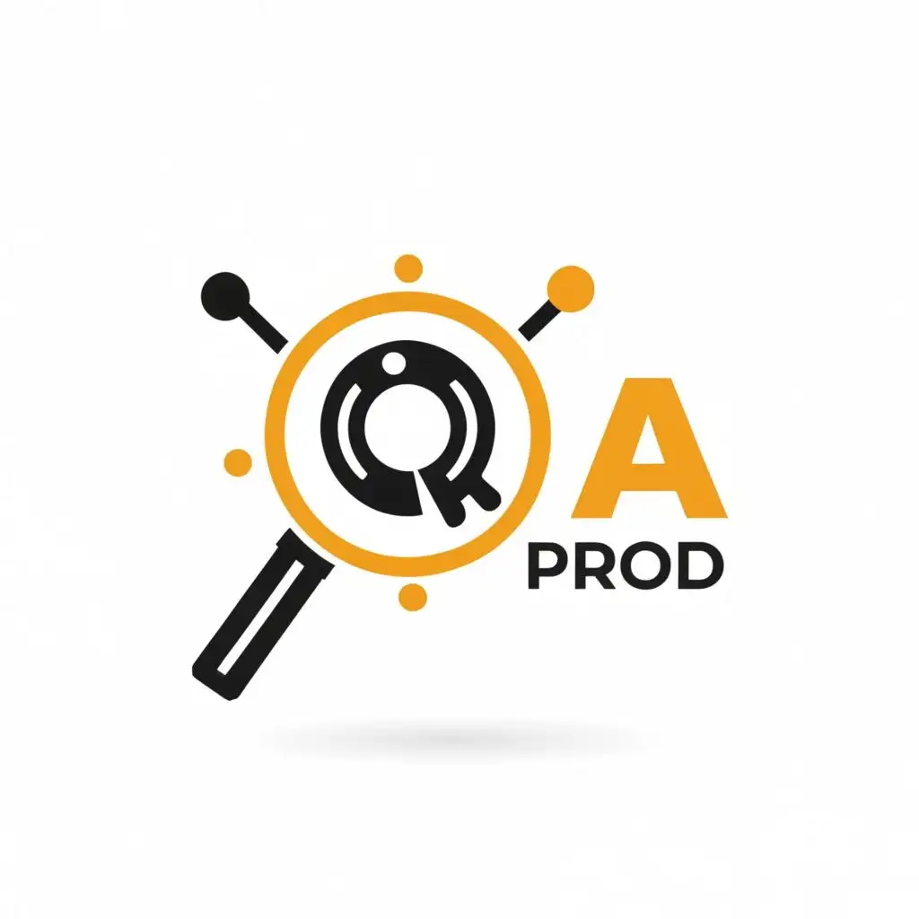 logo, magnifying glass, with the text "QA Prod", typography, be used in Technology industry