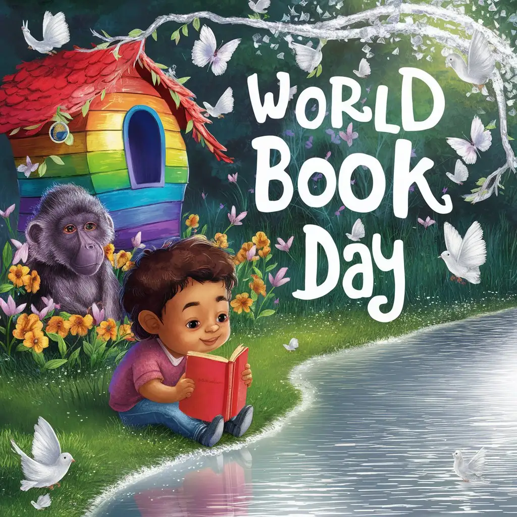  طفلة صغيرة تقرأ كتابا أمام البحيرة الصفراء

 
 مع خلفية طفولية وأزهار البابونج وفراشات بيضاء 
وعصافير

مع نص: يوم الكتاب العالمي

