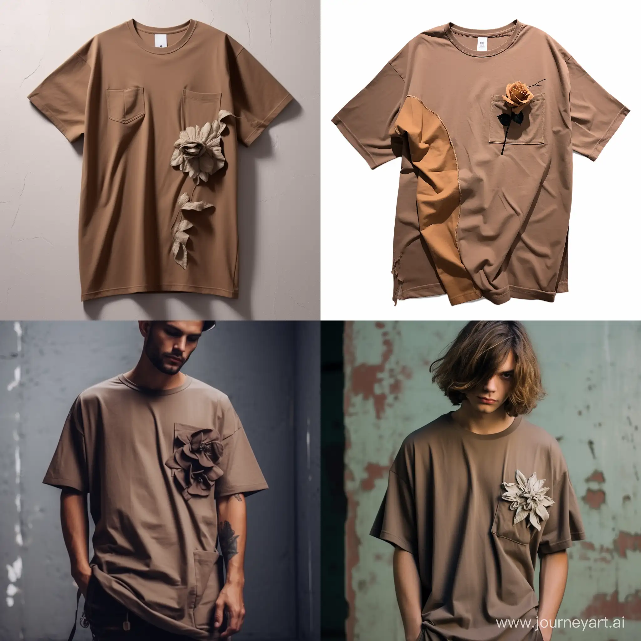 Casual-Comfort-Stylish-Oversized-Brown-Tshirt-with-3D-Floral-Accents
