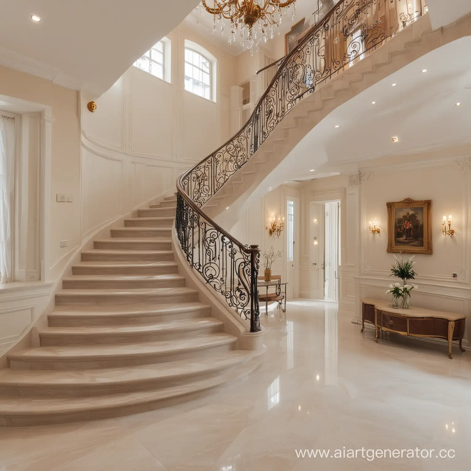 Интерьер роскошного дома с лестницей на второй этаж