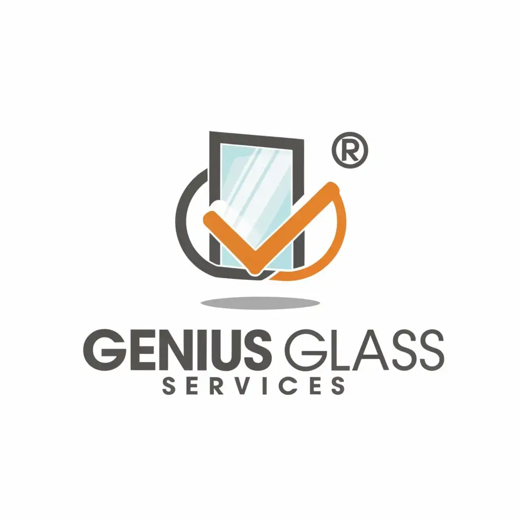 a logo design,with the text "Genius Glass Services", main symbol:glasd window, a check mark,Moderate,be used in Construction industry,clear background