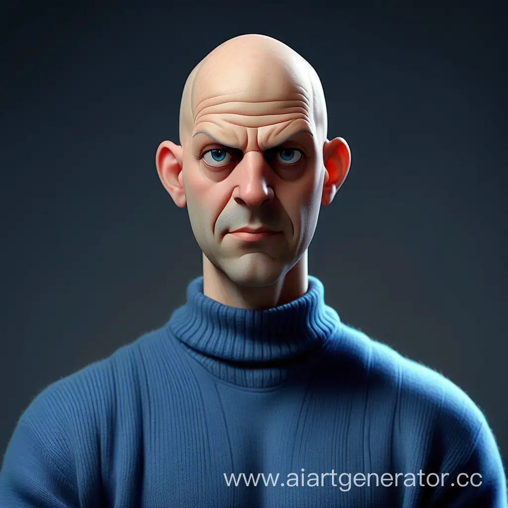 Tall-Bald-Man-in-Stern-Blue-Sweater