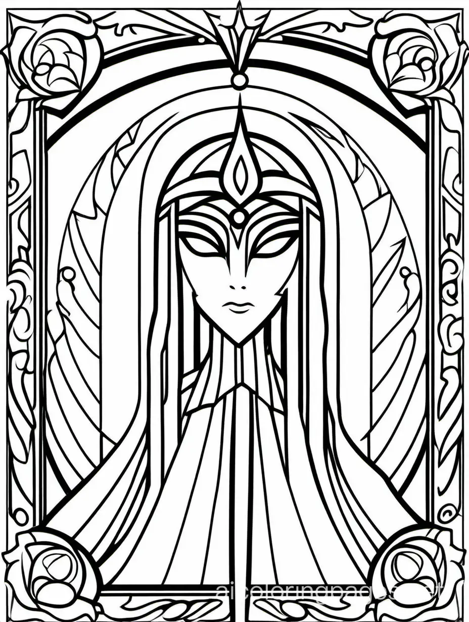 clow card coloring page, Coloring Page, black and white, line art, white background, Simplicity, Ample White Space. The background of the coloring page is plain white to make it easy for young children to color within the lines. The outlines of all the subjects are easy to distinguish, making it simple for kids to color without too much difficulty
