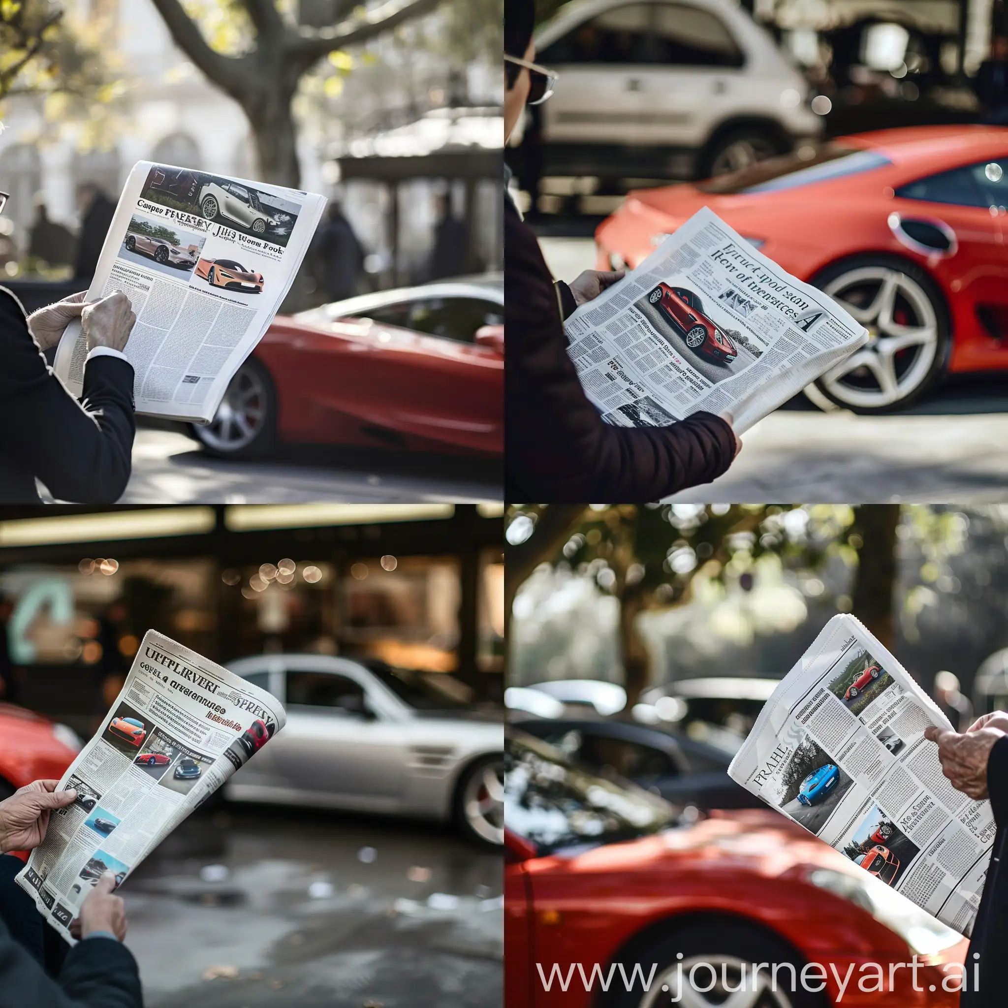 zoomed in holding a newspaper with headlines and articles about car window film supercars