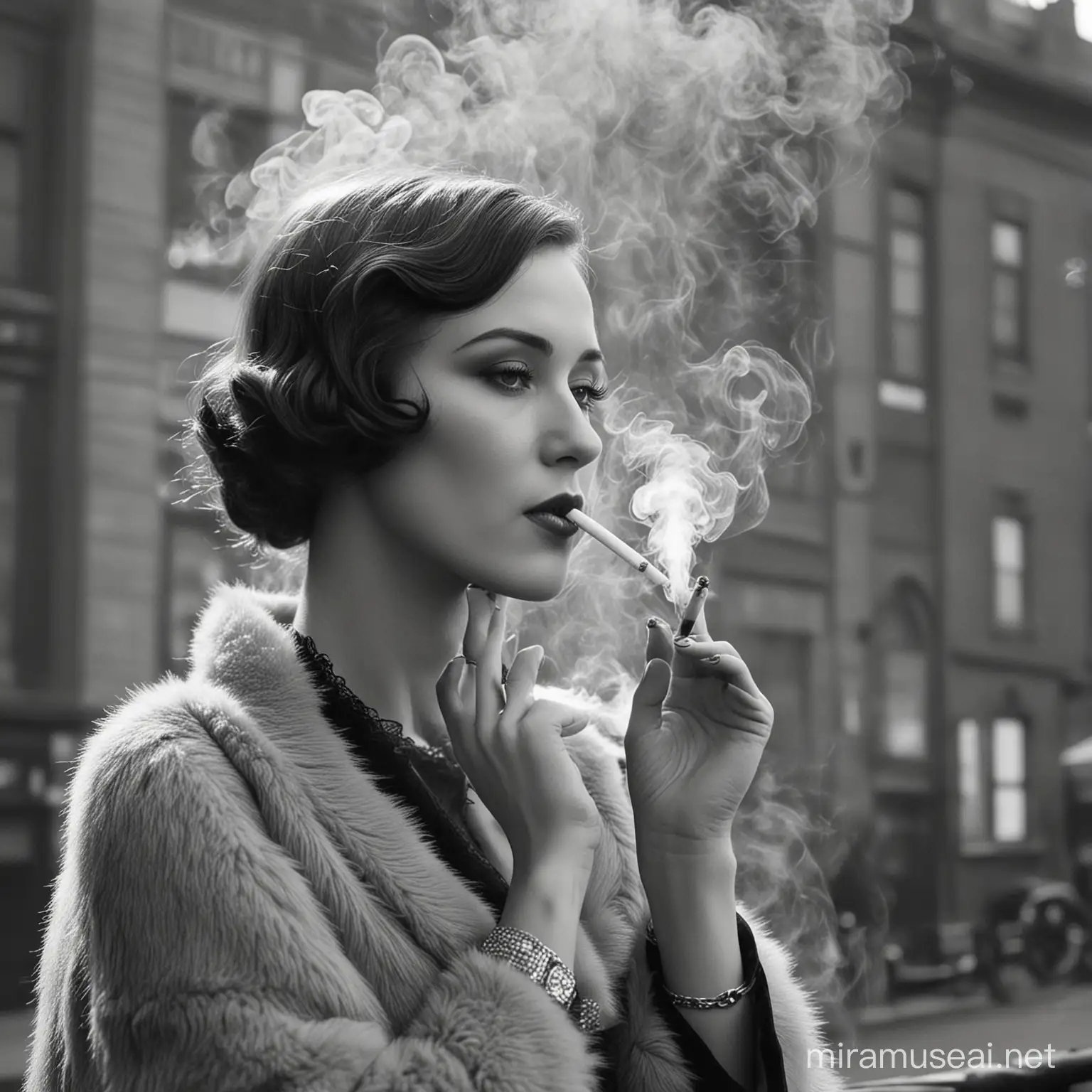 1920s city black and white smoking
