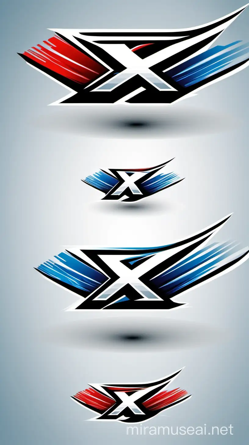 elegant vector art logo "X-FILE ,AUTO SPORT",colour red,blue,white,with whell a motocross.white clean black