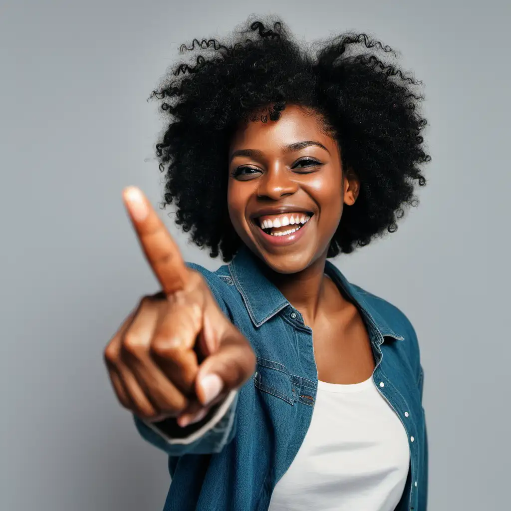 Cheerful Black Woman Smiling and Pointing