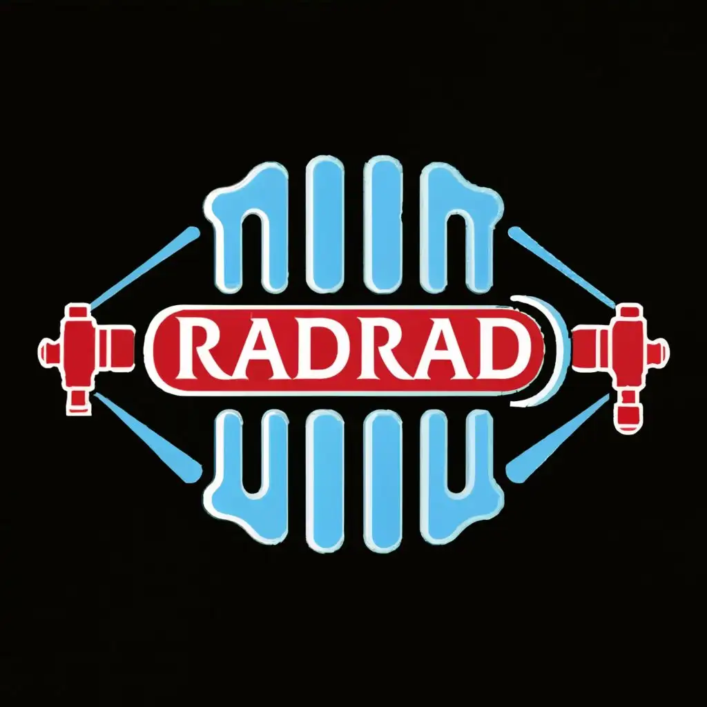 logo, Hot water, cold water, radiator, red and blue color, transparence background, with the text "RADRAD", typography