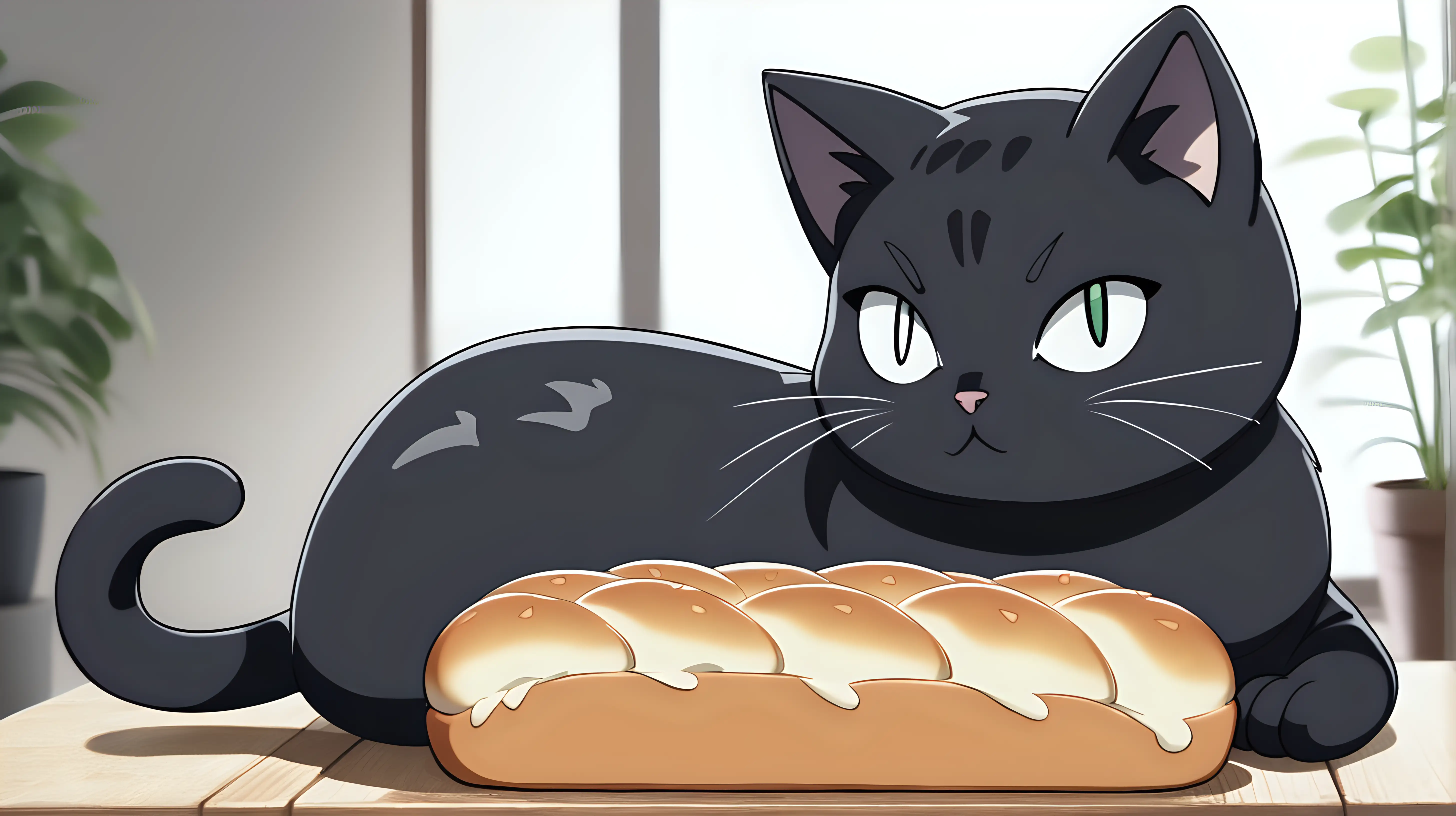 Anime Black Cat Loaf Adorable Feline Character Artwork