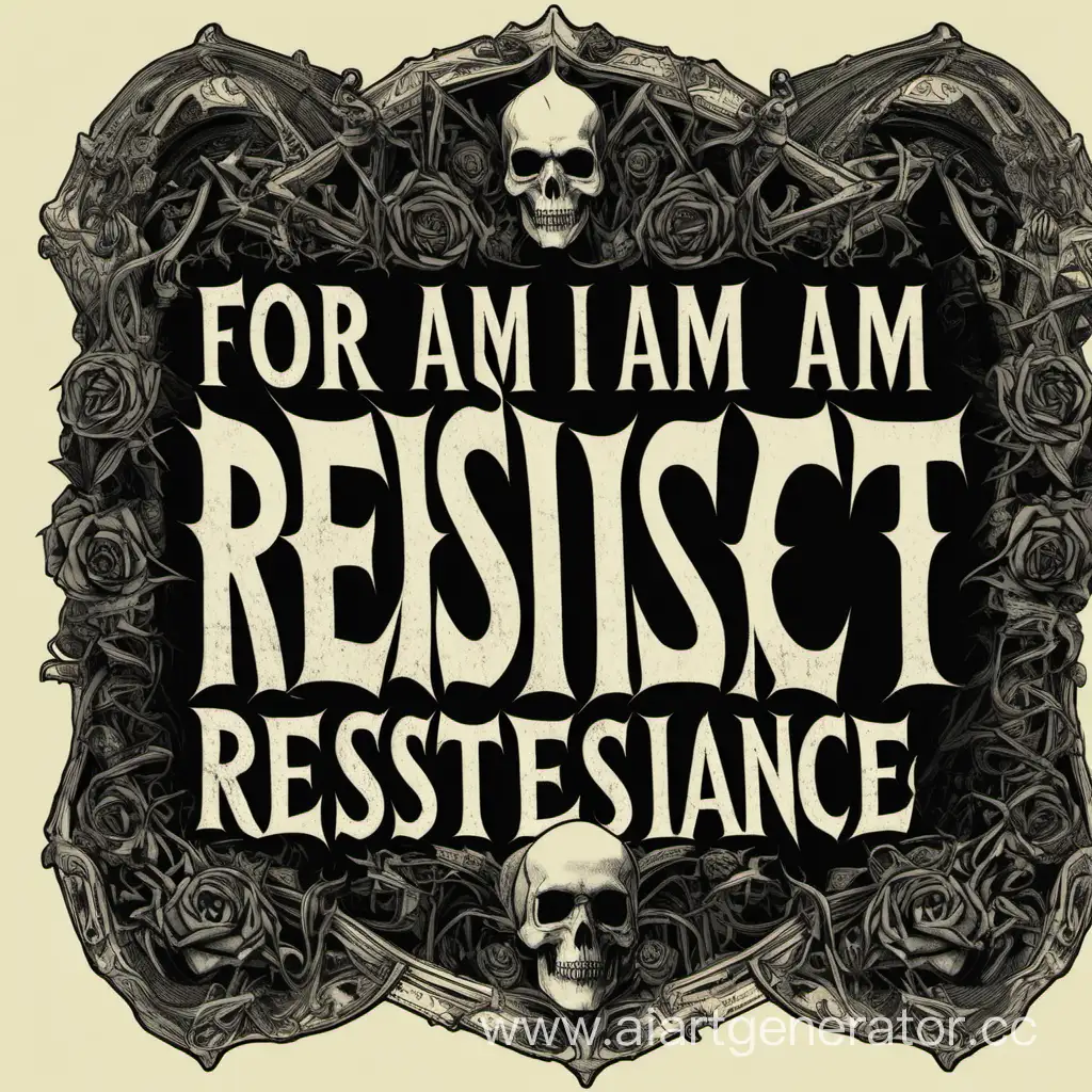 Merch with the slogan 'For you, I am ready to resist resistance' in a gothic style