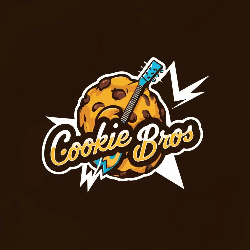 a logo design,with the text "The Cookie Bros", main symbol:Cookie.Lightning.Guitar,Moderate,clear background