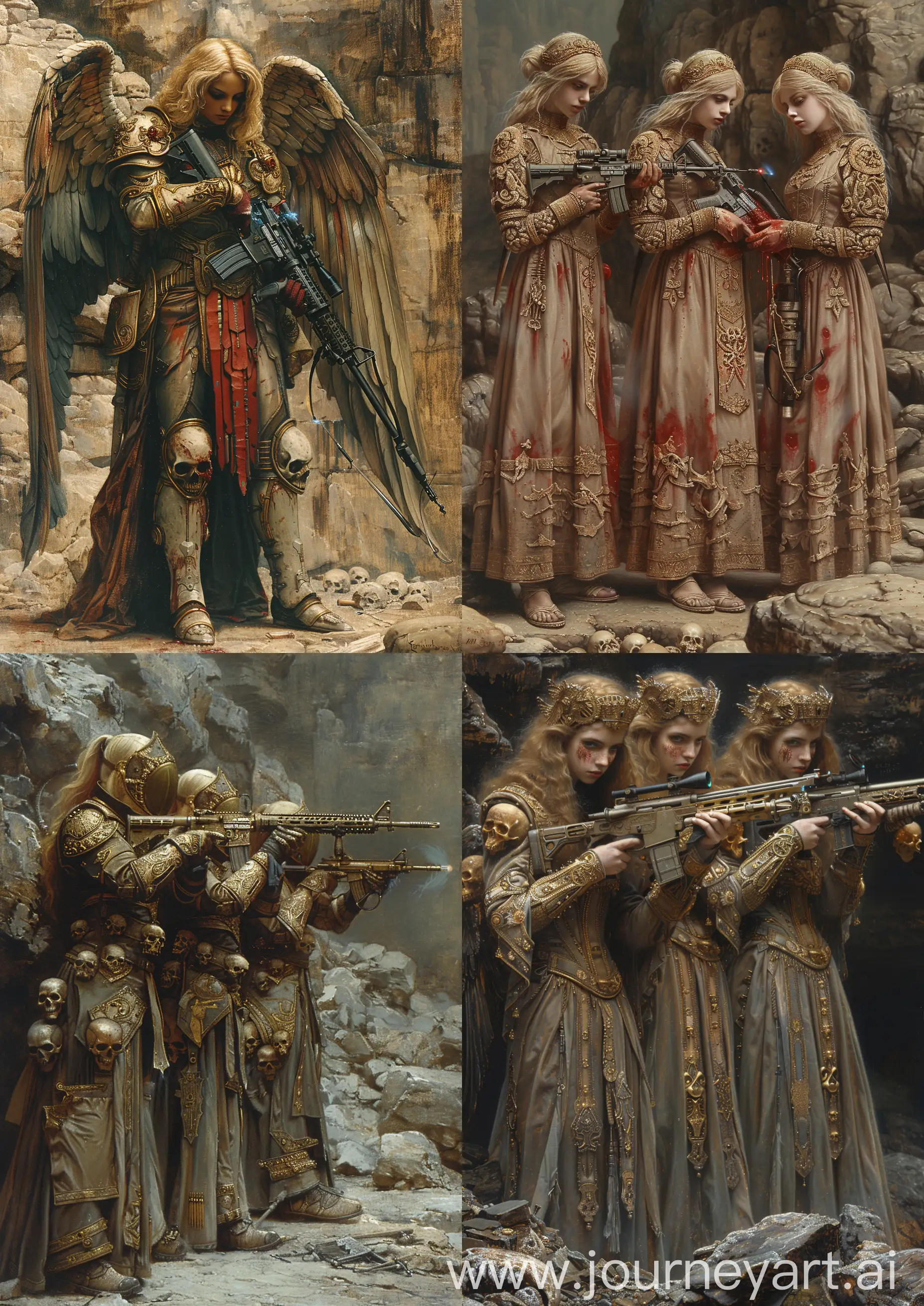 Ornate-Skull-Warrior-Angels-with-M16-Rifles-on-EarthToned-Rocks