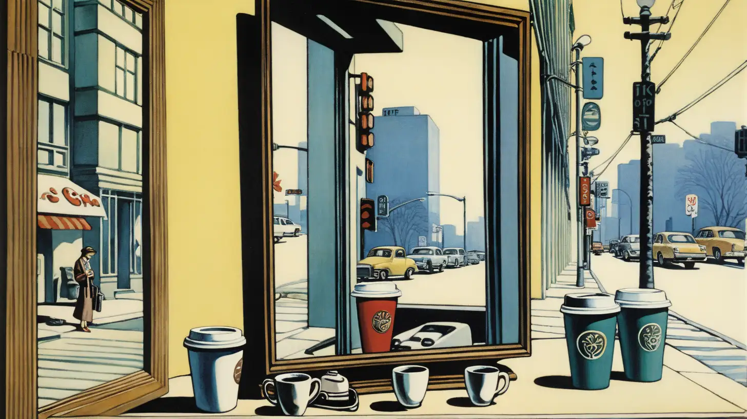 Mirror, Coffee to Go, No People, Happy, Edward Hopper, Ukiyo-e, City Pop, No Text