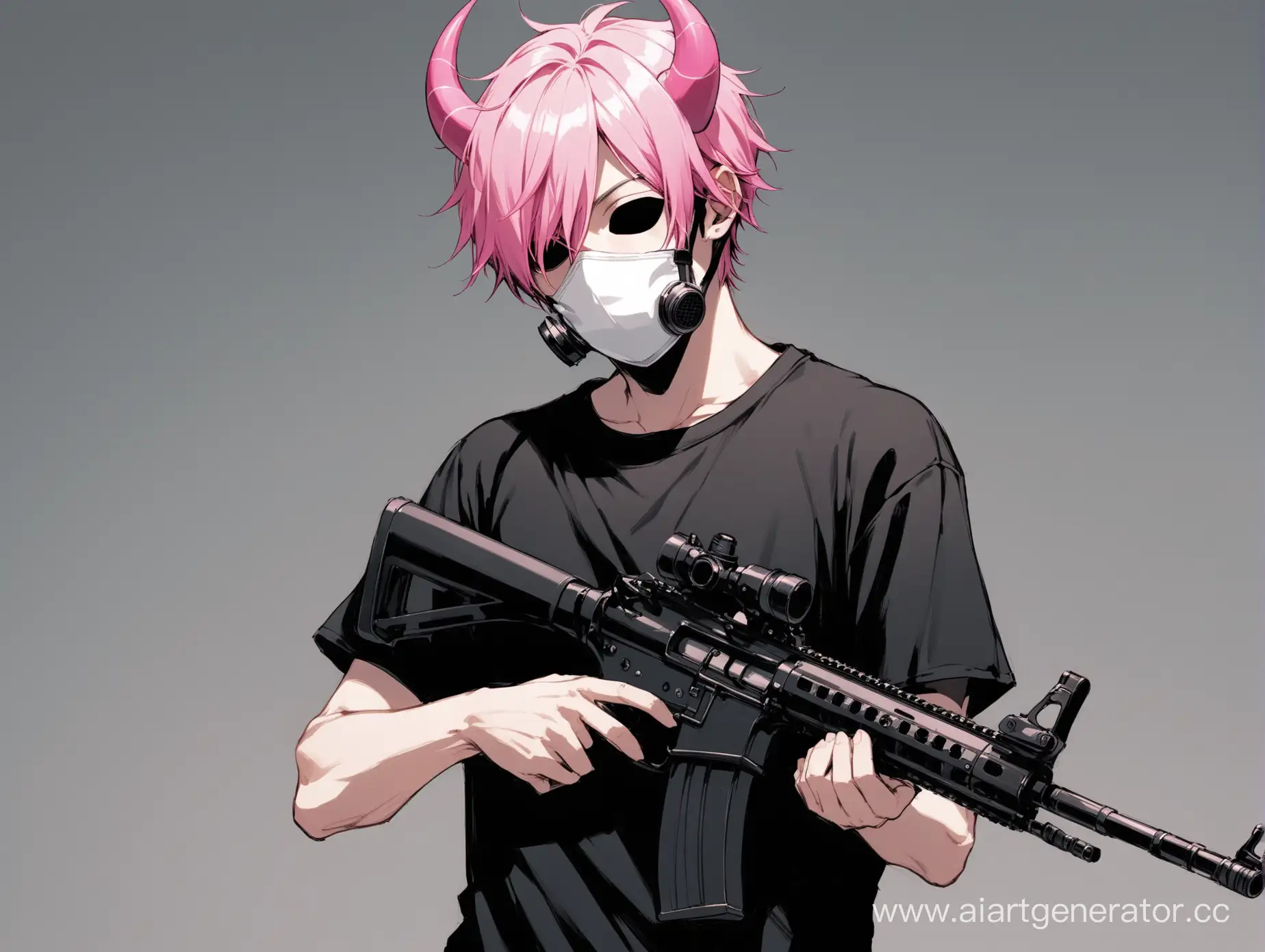 PinkHaired-Young-Adult-with-Respirator-Mask-Holding-Rifle