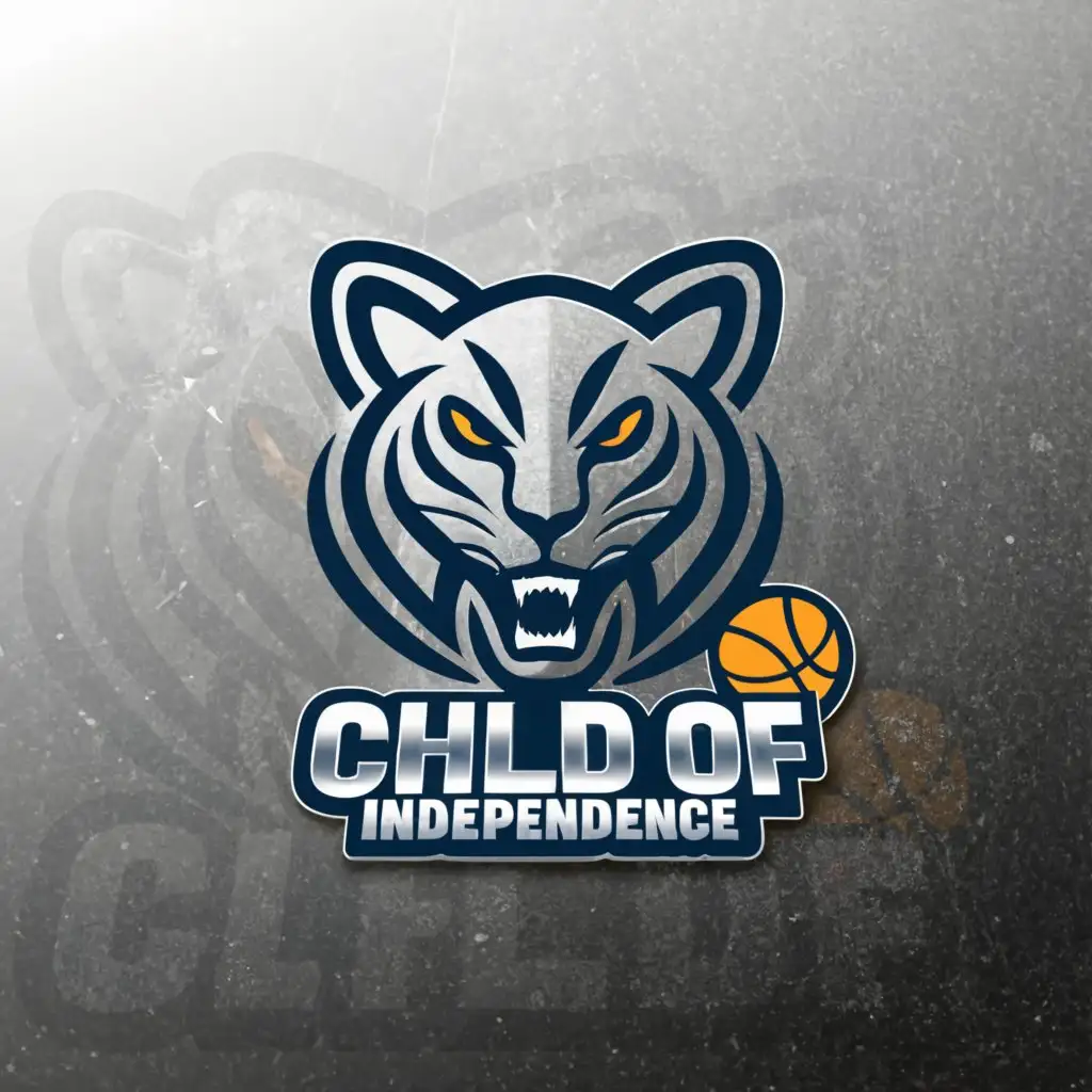 a logo design,with the text "Child of Independence", main symbol:create a Basketball logo,  with metal Tiger  with a ball in hand,Moderate,be used in Technology industry,clear background