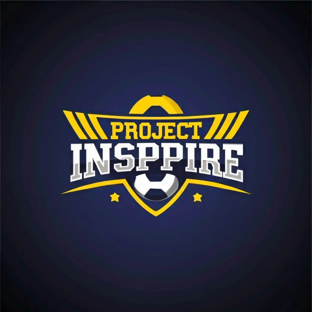 logo, VISUAL STYLE: Modern, GENRE: Logo Design, SUBJECT(S): Soccer, TEXT: "Project Inspire", COLOR: Blue, Yellow, ASPECT RATIO: 7:4, FORMAT: Digital, FRAME SIZE: Standard, LENS SIZE: N/A, COMPOSITION: Bold and Eye-catching, LIGHTING: Bright, LIGHTING TYPE: Soft Lighting, TIME OF DAY: N/A, ENVIRONMENT: N/A, LOCATION TYPE: N/A, SET: N/A, CAMERA: N/A, LENS: N/A, FILM STOCK / RESOLUTION: High Resolution, TAGS: Logo Design, Sports, Inspiration --v 6 --q 2 --ar 7:4

, with the text "Project Inspire", typography, be used in Sports Fitness industry