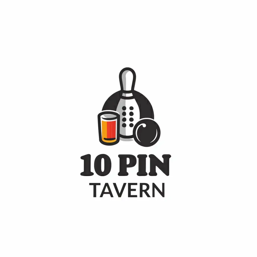 LOGO-Design-For-10-Pin-Tavern-Bold-Bowling-Pin-and-Shot-Glass-Emblem